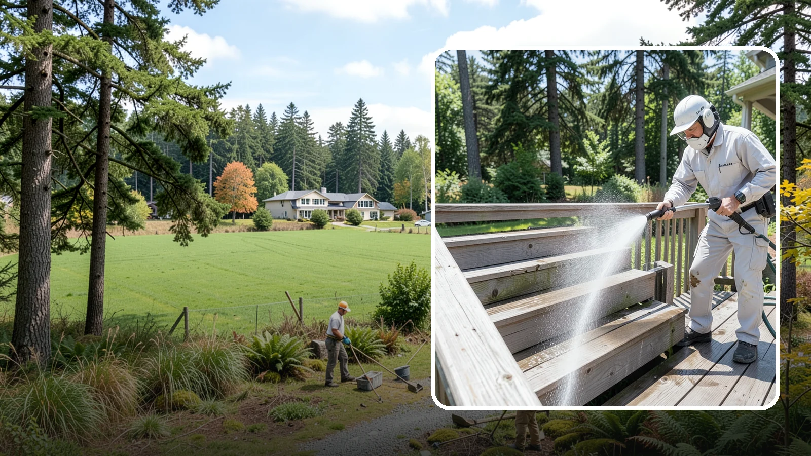 Deck Stair Cleaning in Lyman, Skagit County, WA - Clean deck stairs and stringers to remove the slick growth that makes wet steps hazardous.