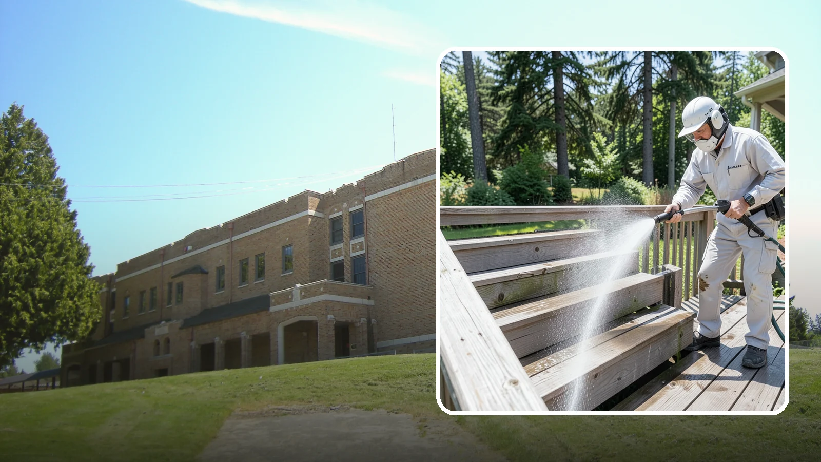 Deck Stair Cleaning in Maple Valley, King County, WA - Clean deck stairs and stringers to remove the slick growth that makes wet steps hazardous.