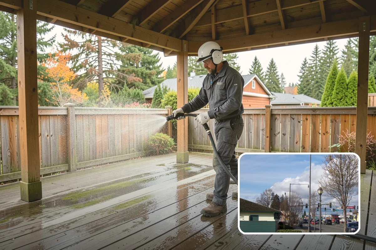 Deck Stair Cleaning in Marysville, Snohomish County, WA - Removes the slick growth from deck treads