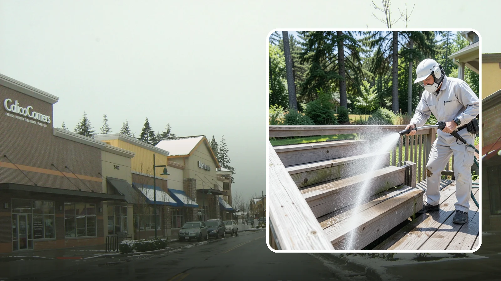 Deck Stair Cleaning in Mill Creek, Snohomish County, WA - Clean deck stairs and stringers to remove the slick growth that makes wet steps hazardous.