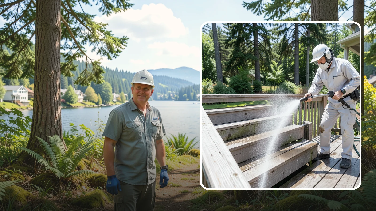 Deck Stair Cleaning in Milton, King County, WA - Clean deck stairs and stringers to remove the slick growth that makes wet steps hazardous.