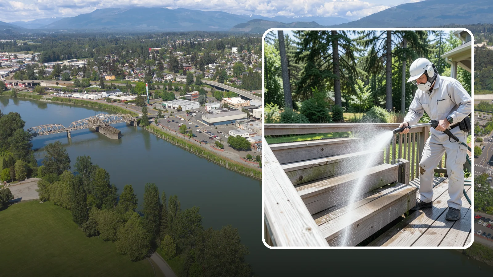 Deck Stair Cleaning in Mount Vernon, Skagit County, WA - Clean deck stairs and stringers to remove the slick growth that makes wet steps hazardous.