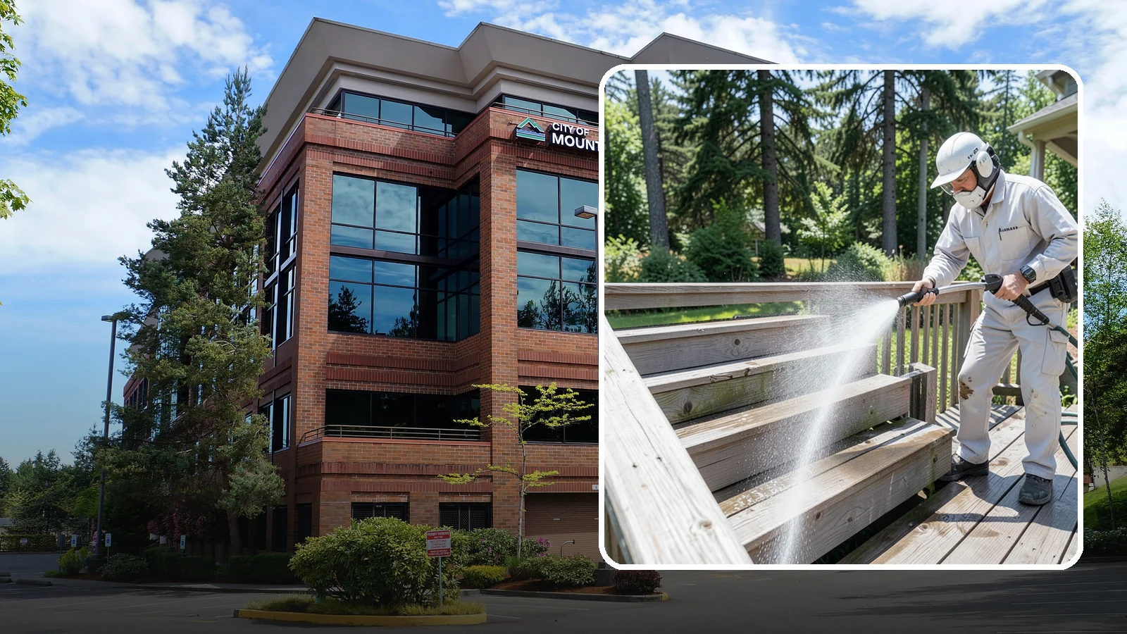 Deck Stair Cleaning in Mountlake Terrace, Snohomish County, WA - Clean deck stairs and stringers to remove the slick growth that makes wet steps hazardous.