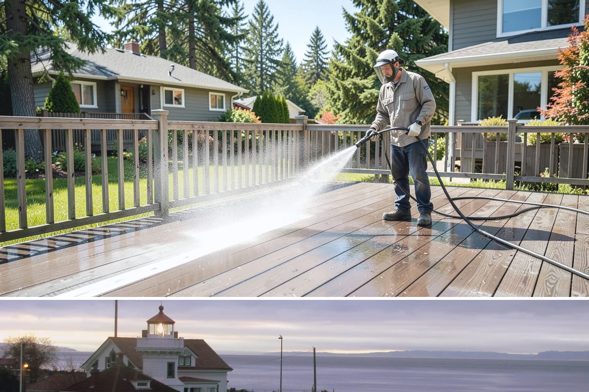 Deck Stair Cleaning in Mukilteo, Snohomish County, WA - Clean deck stairs before the fall rains so footing stays safe through winter.