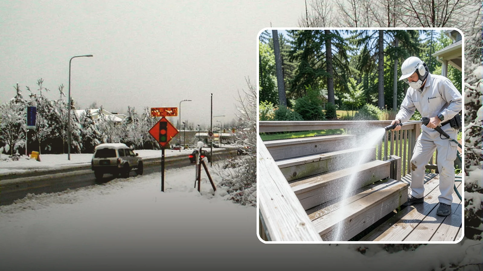 Deck Stair Cleaning in Newcastle, King County, WA - Clean deck stairs and stringers to remove the slick growth that makes wet steps hazardous.