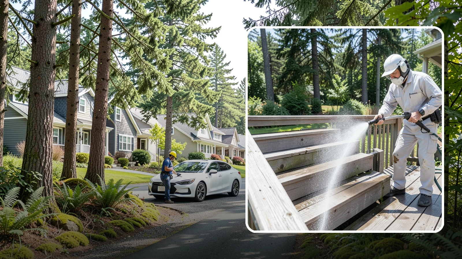 Deck Stair Cleaning in Normandy Park, King County, WA - Clean deck stairs and stringers to remove the slick growth that makes wet steps hazardous.
