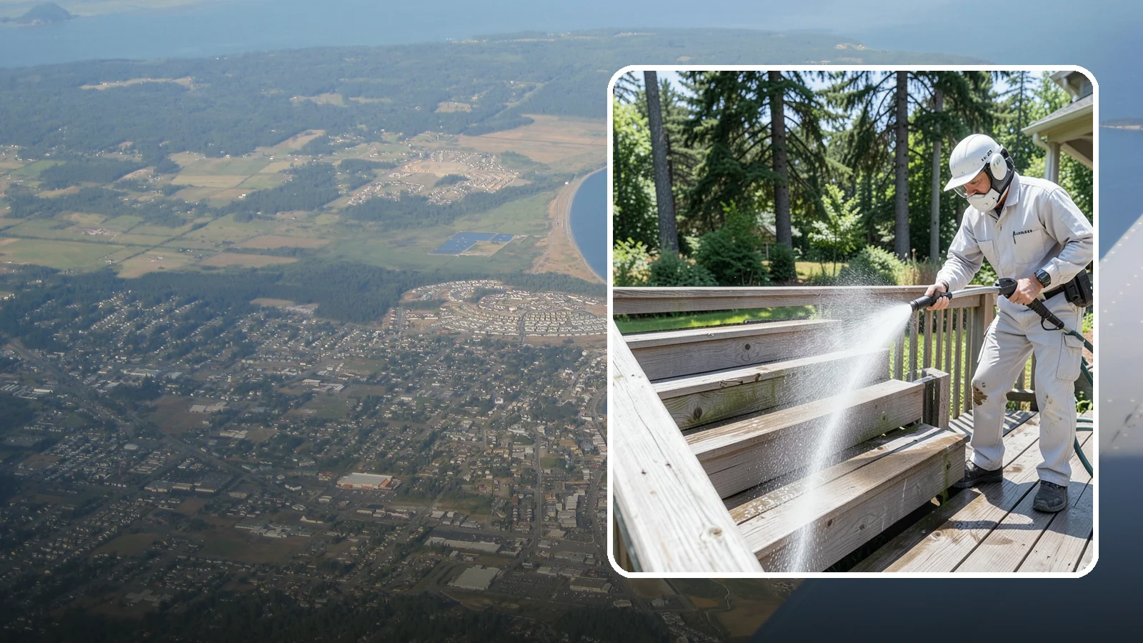 Deck Stair Cleaning in Oak Harbor, Island County, WA - Clean deck stairs and stringers to remove the slick growth that makes wet steps hazardous.