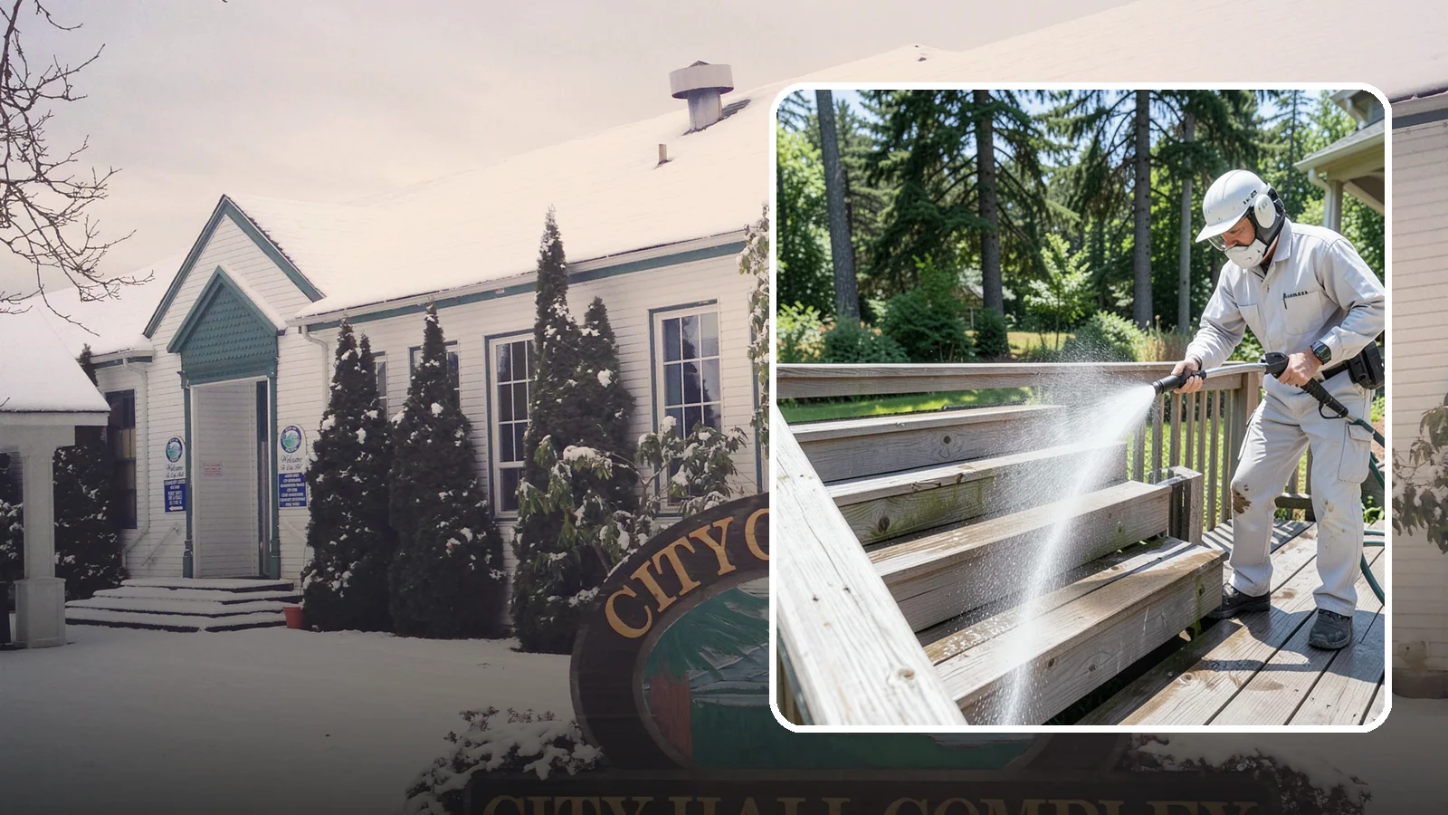 Deck Stair Cleaning in Pacific, King County, WA - Clean deck stairs and stringers to remove the slick growth that makes wet steps hazardous.