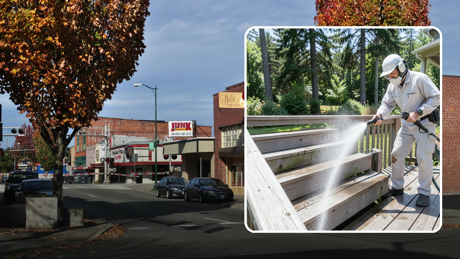 Deck Stair Cleaning in Puyallup, Pierce County, WA - Clean deck stairs and stringers to remove the slick growth that makes wet steps hazardous.
