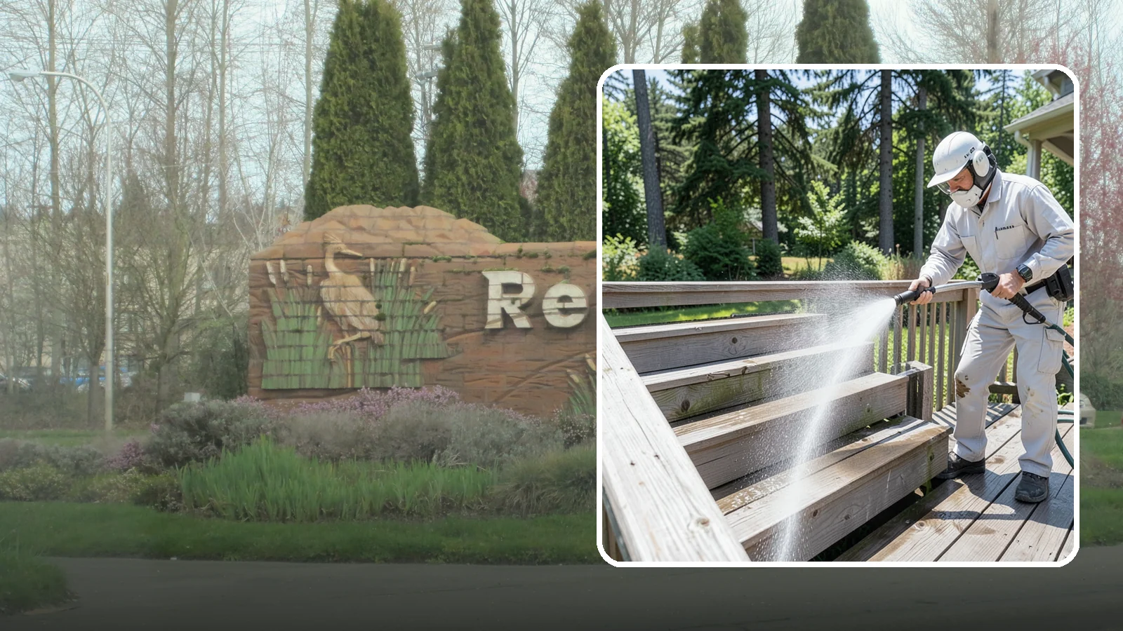 Deck Stair Cleaning in Renton, King County, WA - Clean deck stairs and stringers to remove the slick growth that makes wet steps hazardous.