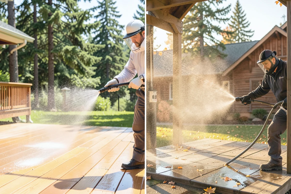 Deck Stair Cleaning in Roy, Pierce County, WA - Clear the stairs and protect surroundings