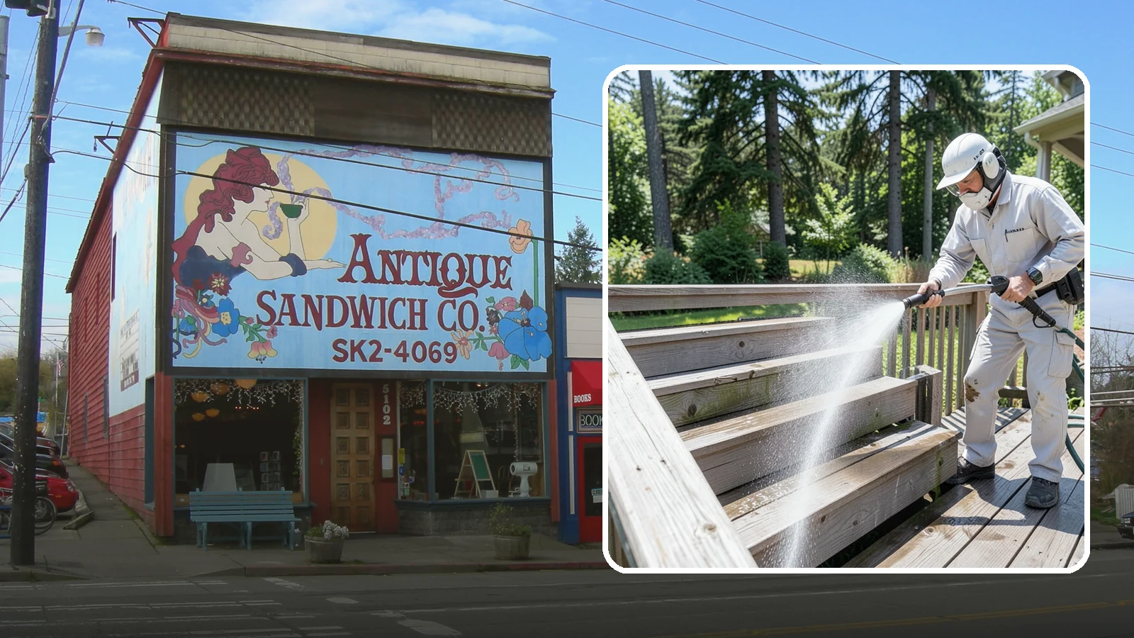 Deck Stair Cleaning in Ruston, Pierce County, WA - Clean deck stairs and stringers to remove the slick growth that makes wet steps hazardous.