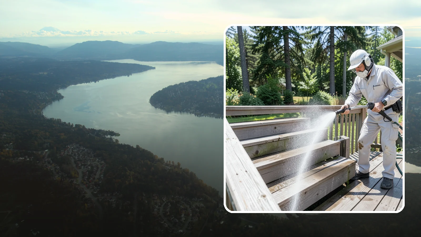 Deck Stair Cleaning in Sammamish, King County, WA - Clean deck stairs and stringers to remove the slick growth that makes wet steps hazardous.
