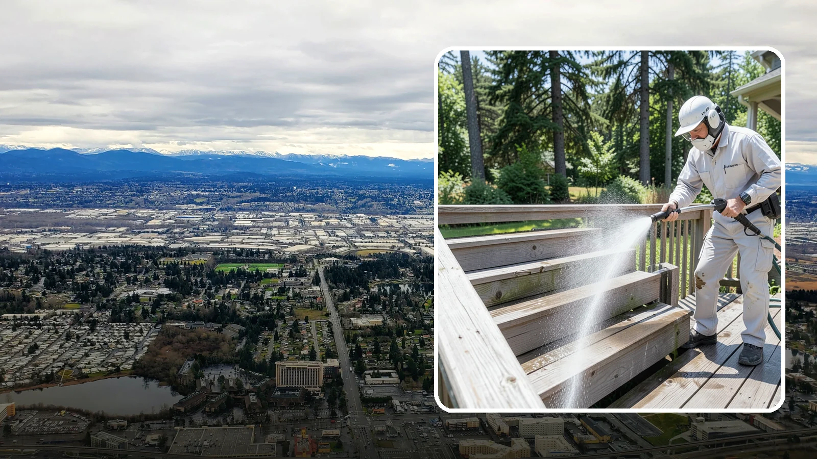 Deck Stair Cleaning in SeaTac, King County, WA - Clean deck stairs and stringers to remove the slick growth that makes wet steps hazardous.