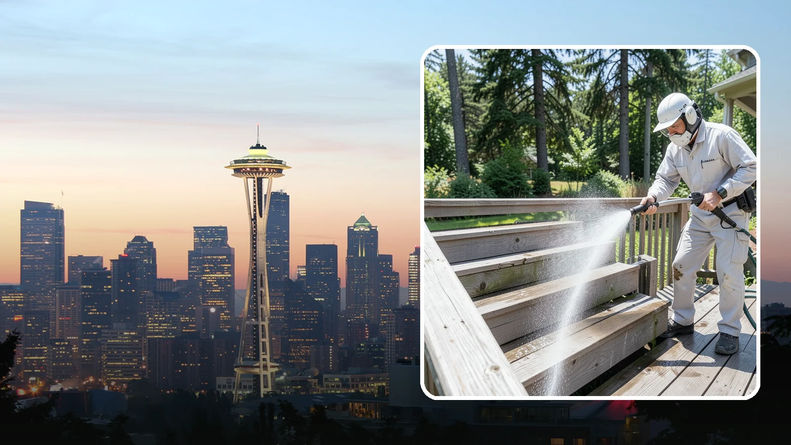 Deck Stair Cleaning in Seattle, King County, WA - Clean deck stairs and stringers to remove the slick growth that makes wet steps hazardous.