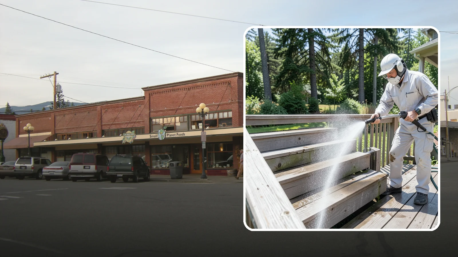 Deck Stair Cleaning in Sedro-Woolley, Skagit County, WA - Clean deck stairs and stringers to remove the slick growth that makes wet steps hazardous.