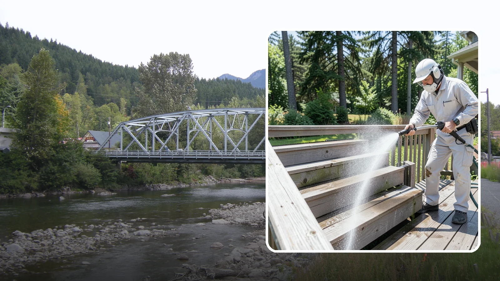Deck Stair Cleaning in Skykomish, King County, WA - Clean deck stairs and stringers to remove the slick growth that makes wet steps hazardous.