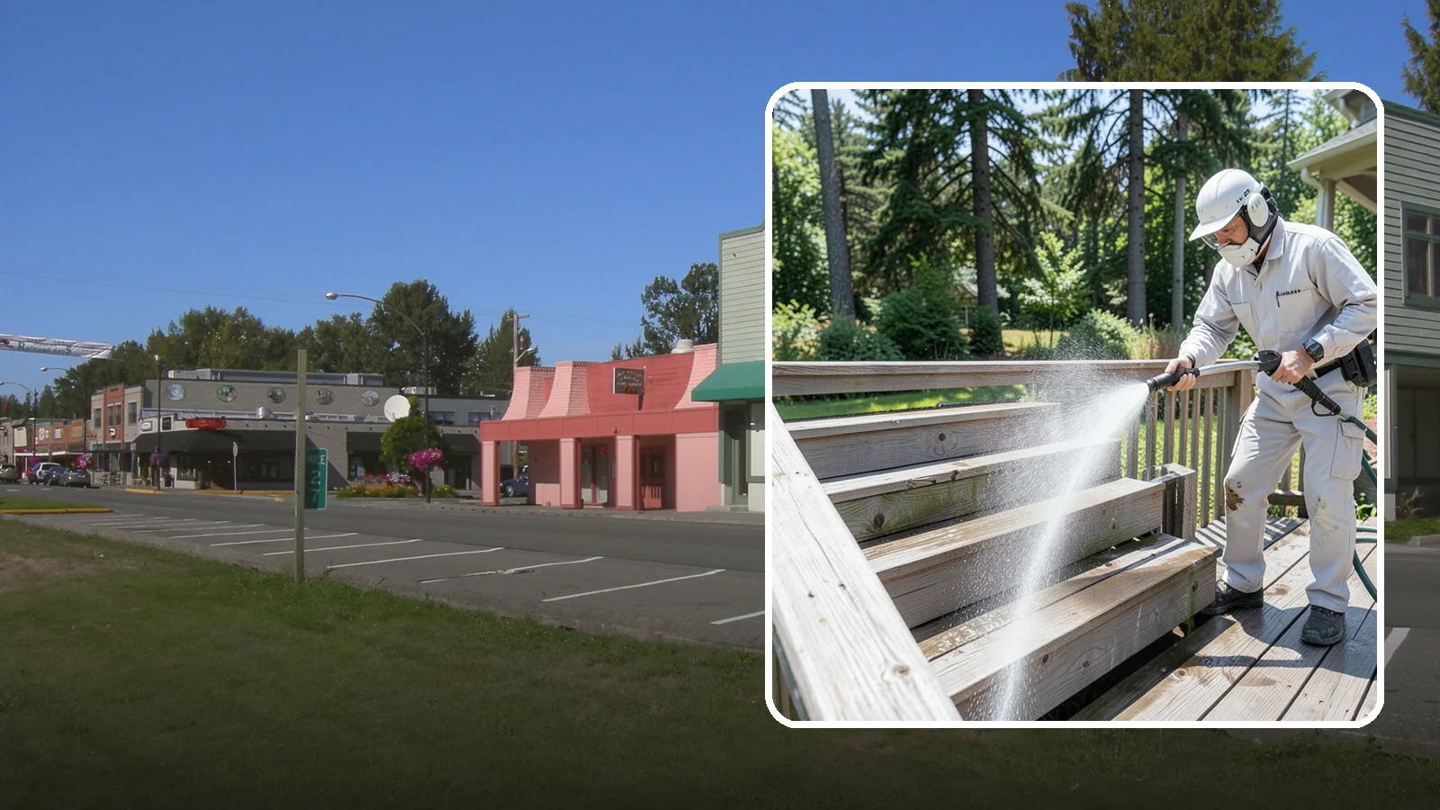 Deck Stair Cleaning in Snoqualmie, King County, WA - Clean deck stairs and stringers to remove the slick growth that makes wet steps hazardous.