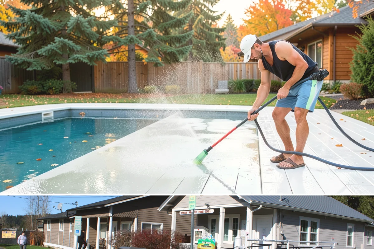 Deck Stair Cleaning in South Prairie, Pierce County, WA - Clean deck stairs before the fall rains so footing stays safe through winter.