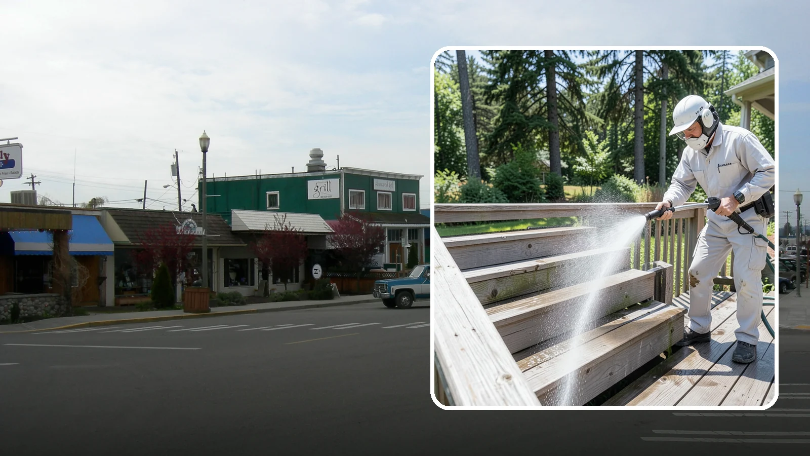 Deck Stair Cleaning in Stanwood, Snohomish County, WA - Clean deck stairs and stringers to remove the slick growth that makes wet steps hazardous.