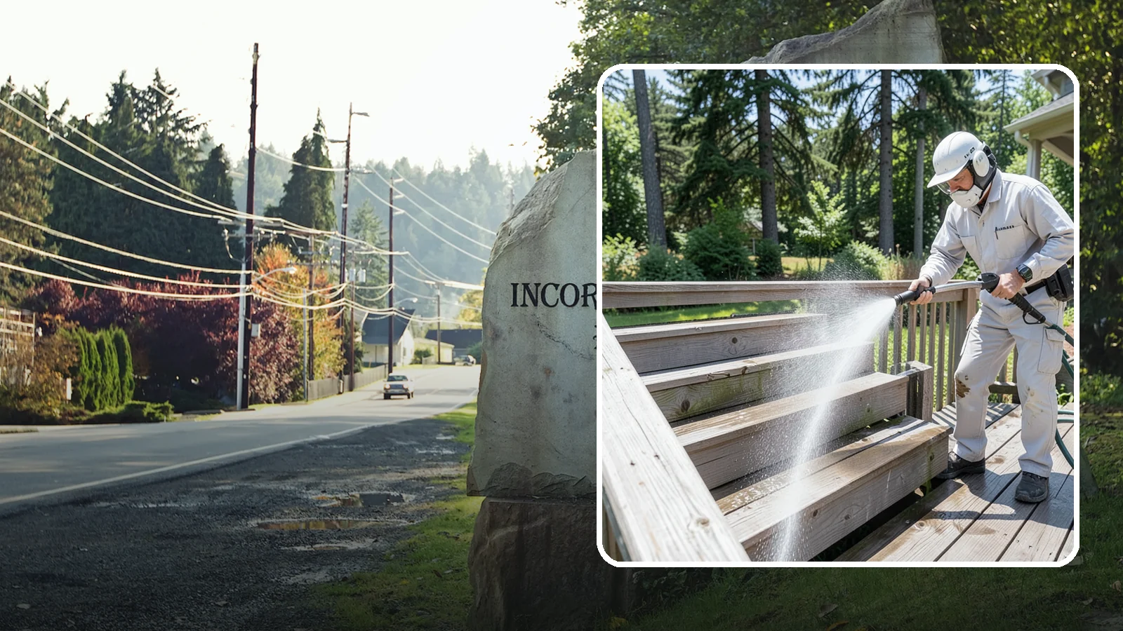 Deck Stair Cleaning in Wilkeson, Pierce County, WA - Clean deck stairs and stringers to remove the slick growth that makes wet steps hazardous.