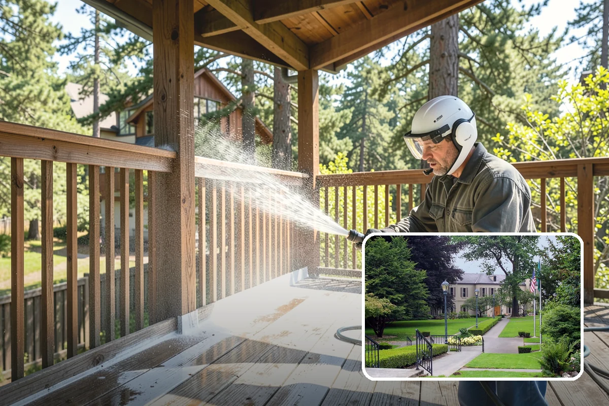 Deck Stair Cleaning in Woodinville, King County, WA - Removes the slick growth from deck treads