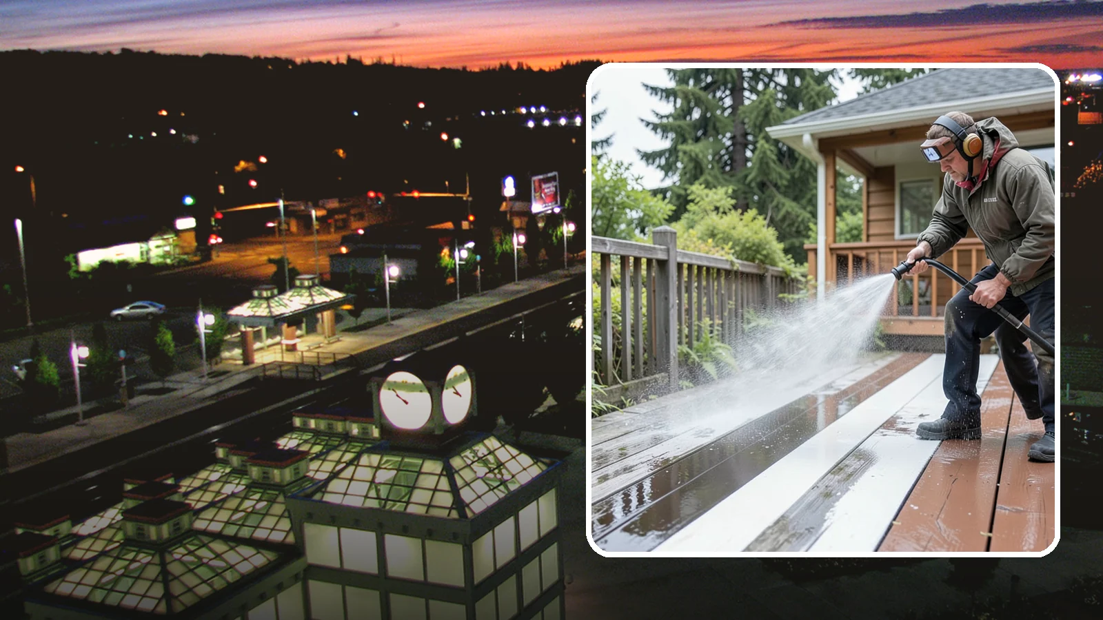 Deck Washing in Auburn, King County, WA - Soft wash decks to lift grey weathering and green growth without gouging the wood.