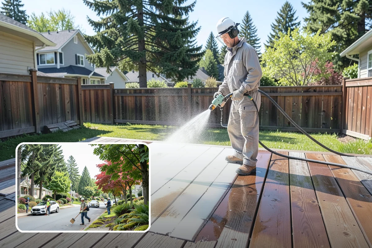 Deck Washing in Beaux Arts Village, King County, WA - Lifts algae, mildew, and grey weathering