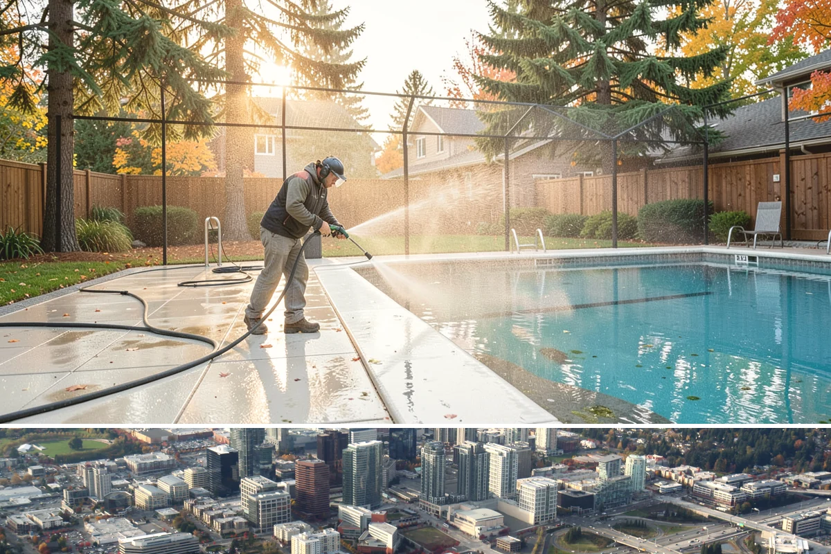 Deck Washing in Bellevue, King County, WA - Wash decks in early summer so the wood can dry and take a finish before fall.