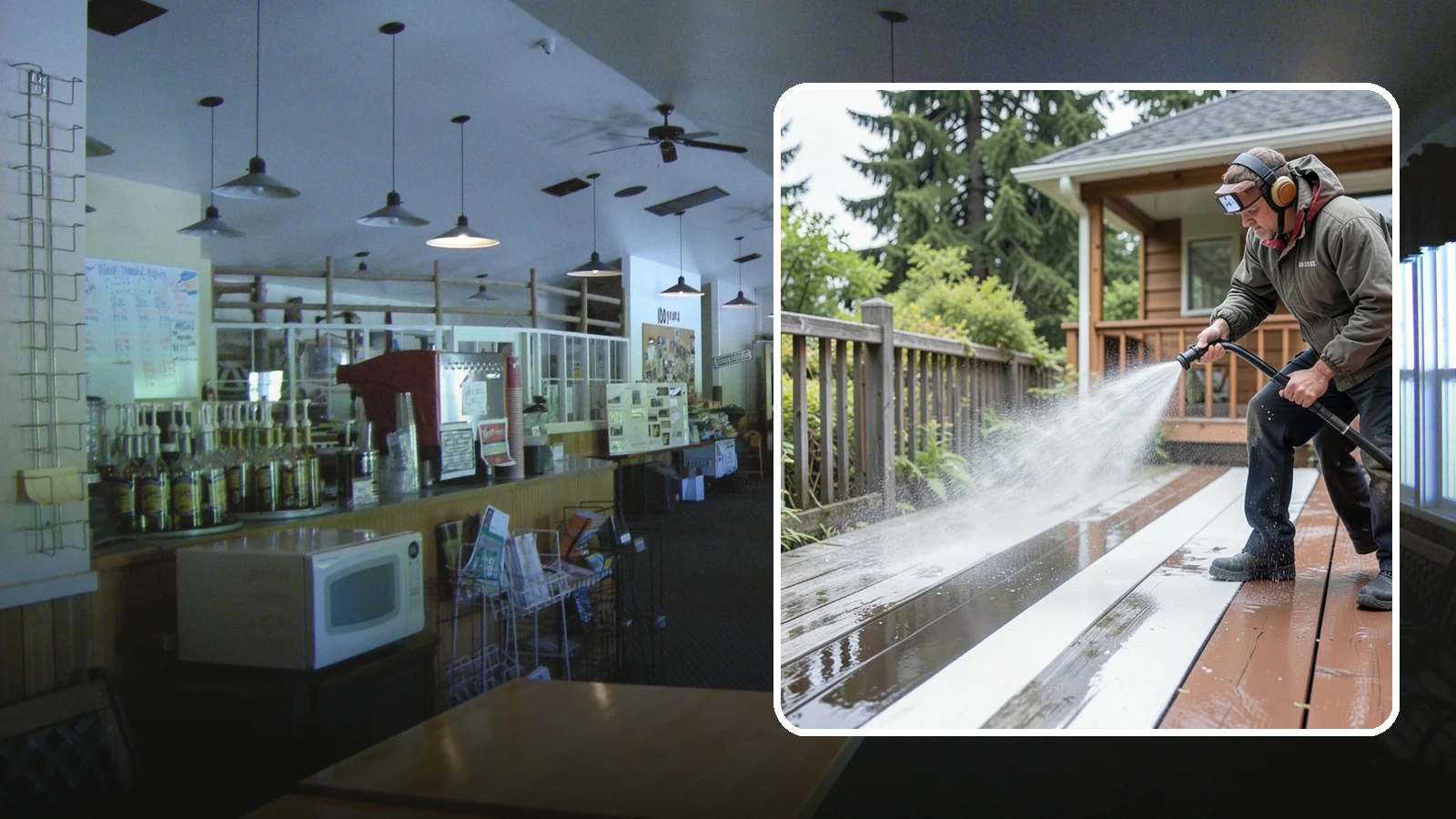 Deck Washing in Black Diamond, King County, WA - Soft wash decks to lift grey weathering and green growth without gouging the wood.