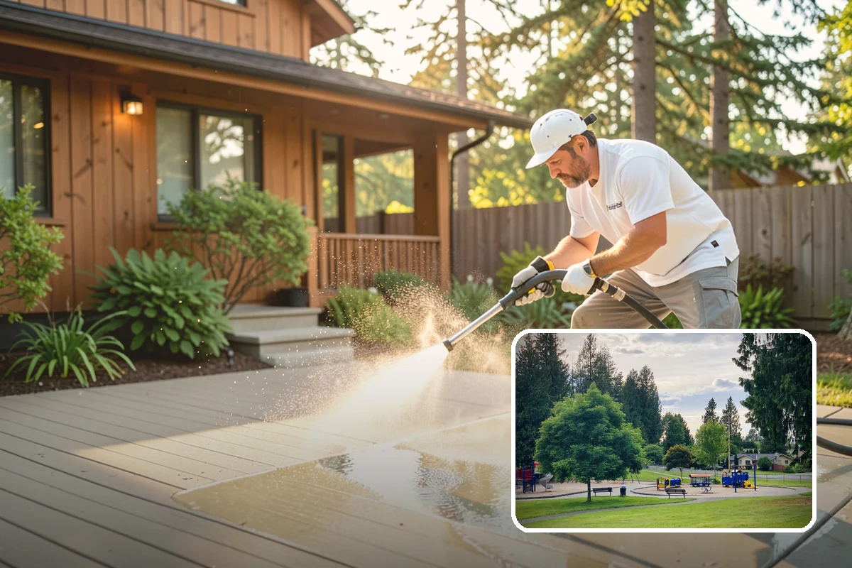 Deck Washing in Bonney Lake, Pierce County, WA - Lifts algae, mildew, and grey weathering
