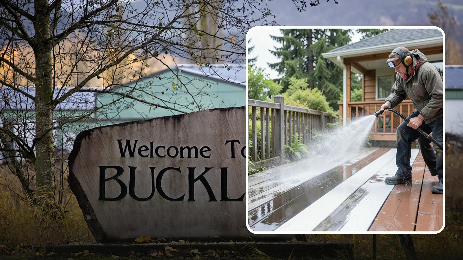 Deck Washing in Buckley, Pierce County, WA - Soft wash decks to lift grey weathering and green growth without gouging the wood.