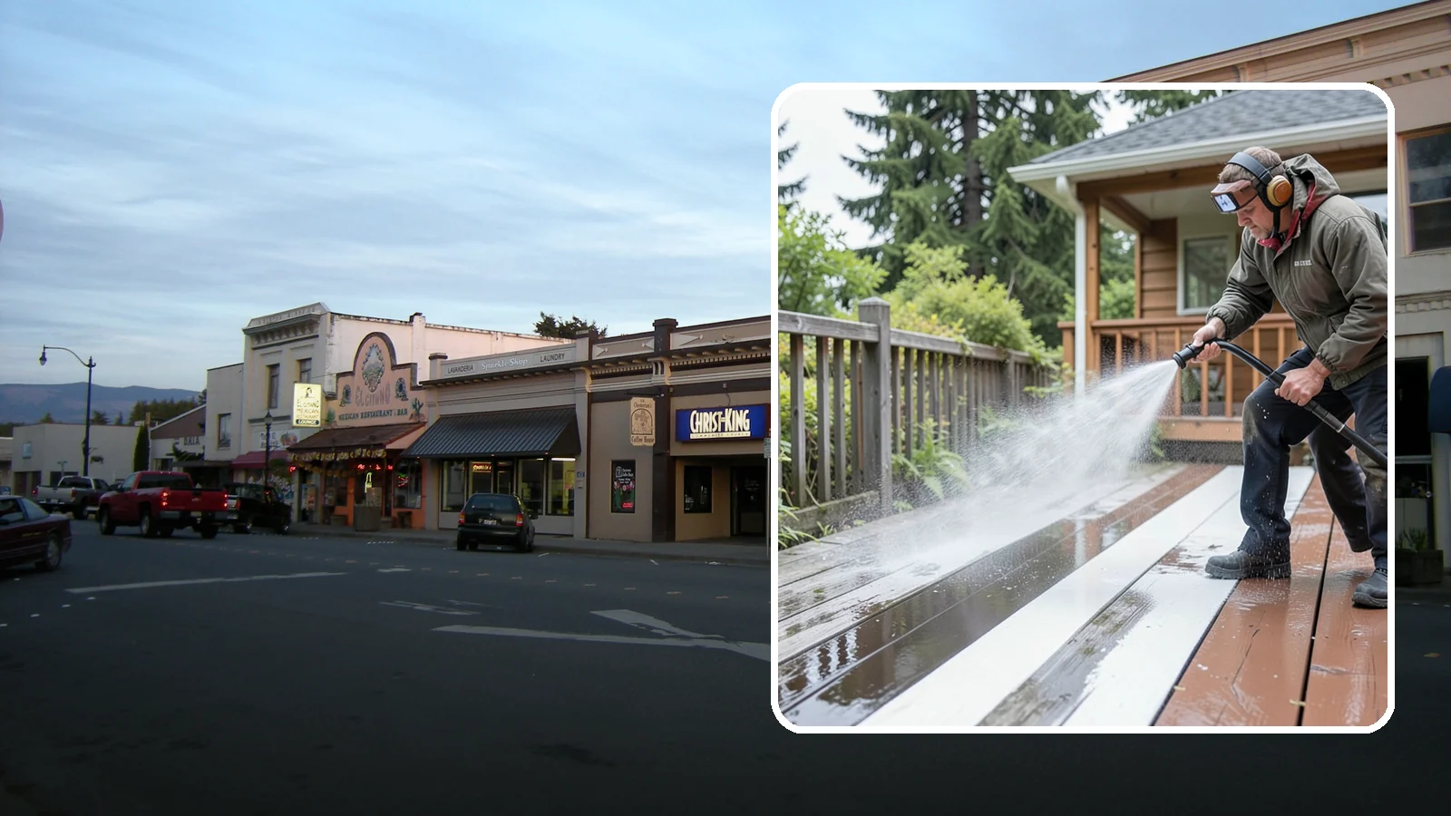 Deck Washing in Burlington, Skagit County, WA - Soft wash decks to lift grey weathering and green growth without gouging the wood.