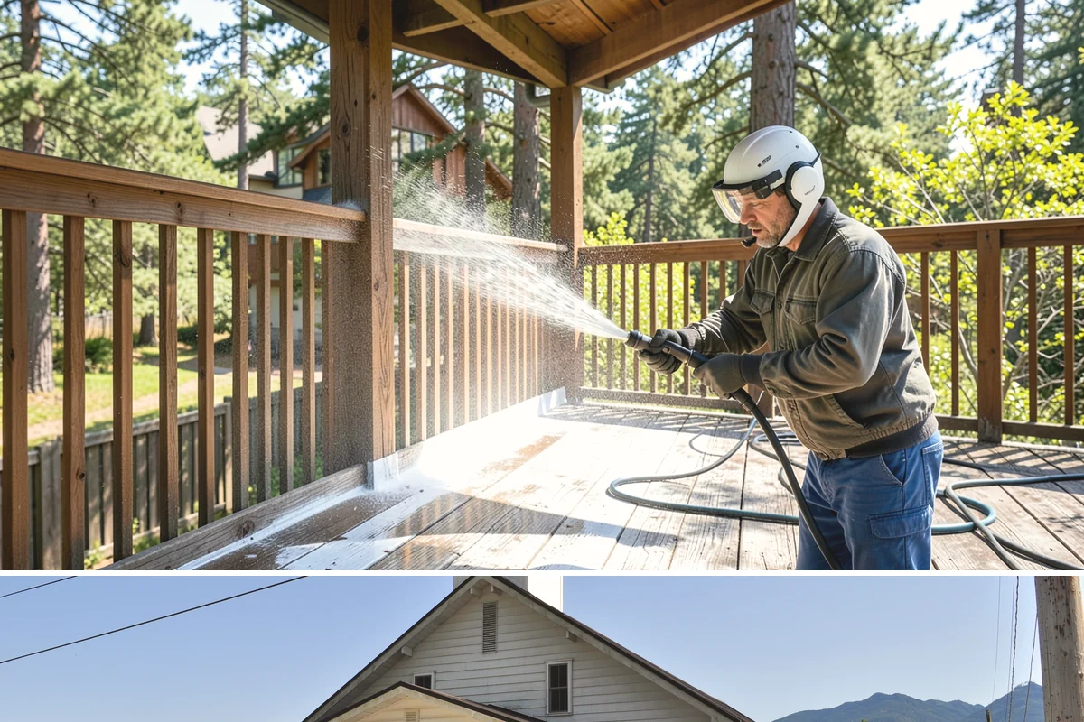 Deck Washing in Concrete, Skagit County, WA - Wash decks in early summer so the wood can dry and take a finish before fall.