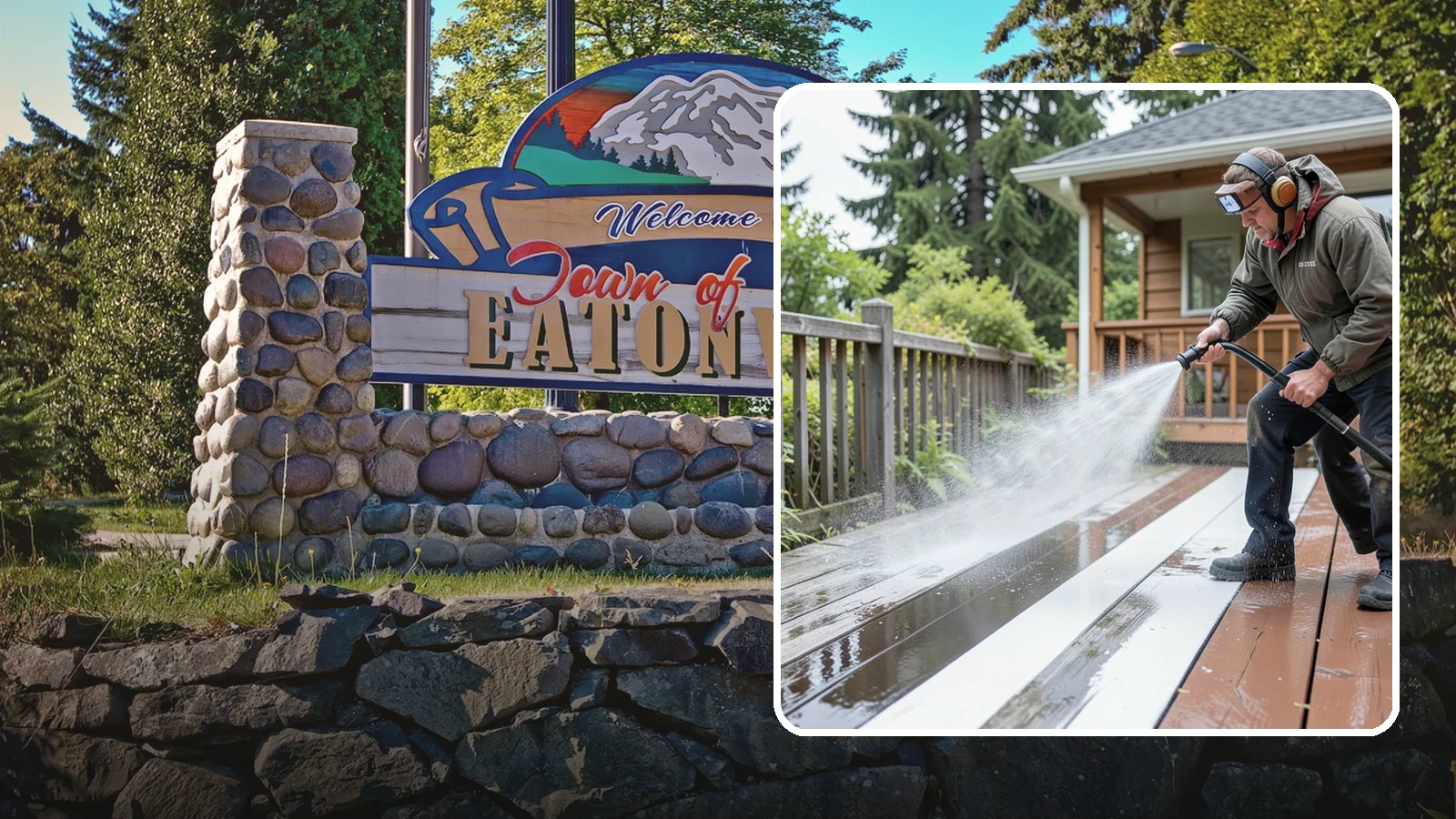 Deck Washing in Eatonville, Pierce County, WA - Soft wash decks to lift grey weathering and green growth without gouging the wood.