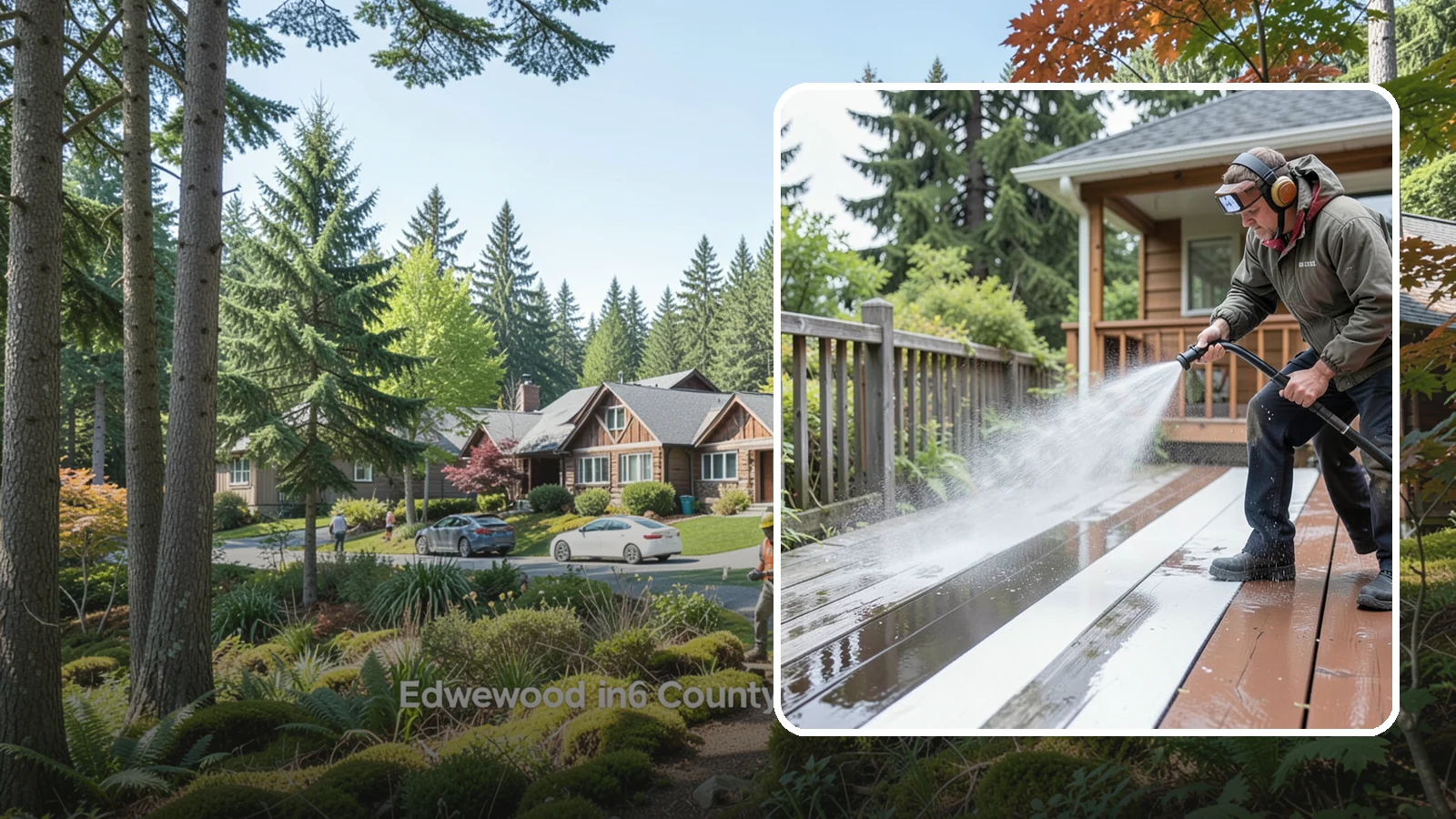 Deck Washing in Edgewood, Pierce County, WA - Soft wash decks to lift grey weathering and green growth without gouging the wood.