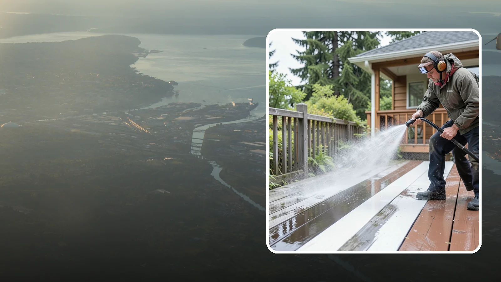 Deck Washing in Fife, Pierce County, WA - Soft wash decks to lift grey weathering and green growth without gouging the wood.