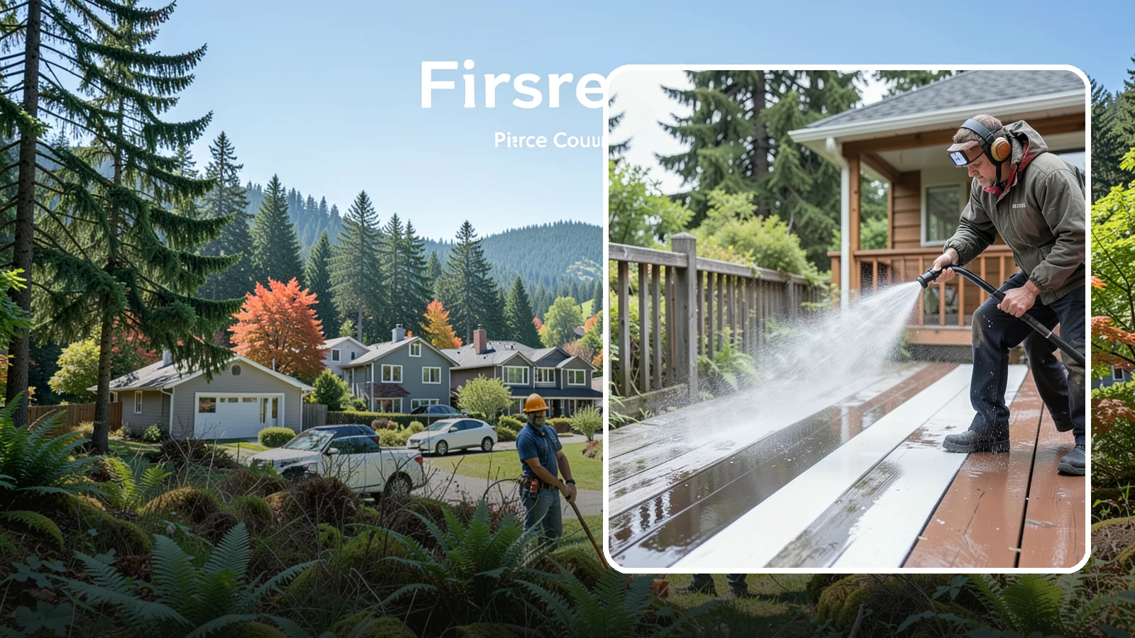 Deck Washing in Fircrest, Pierce County, WA - Soft wash decks to lift grey weathering and green growth without gouging the wood.