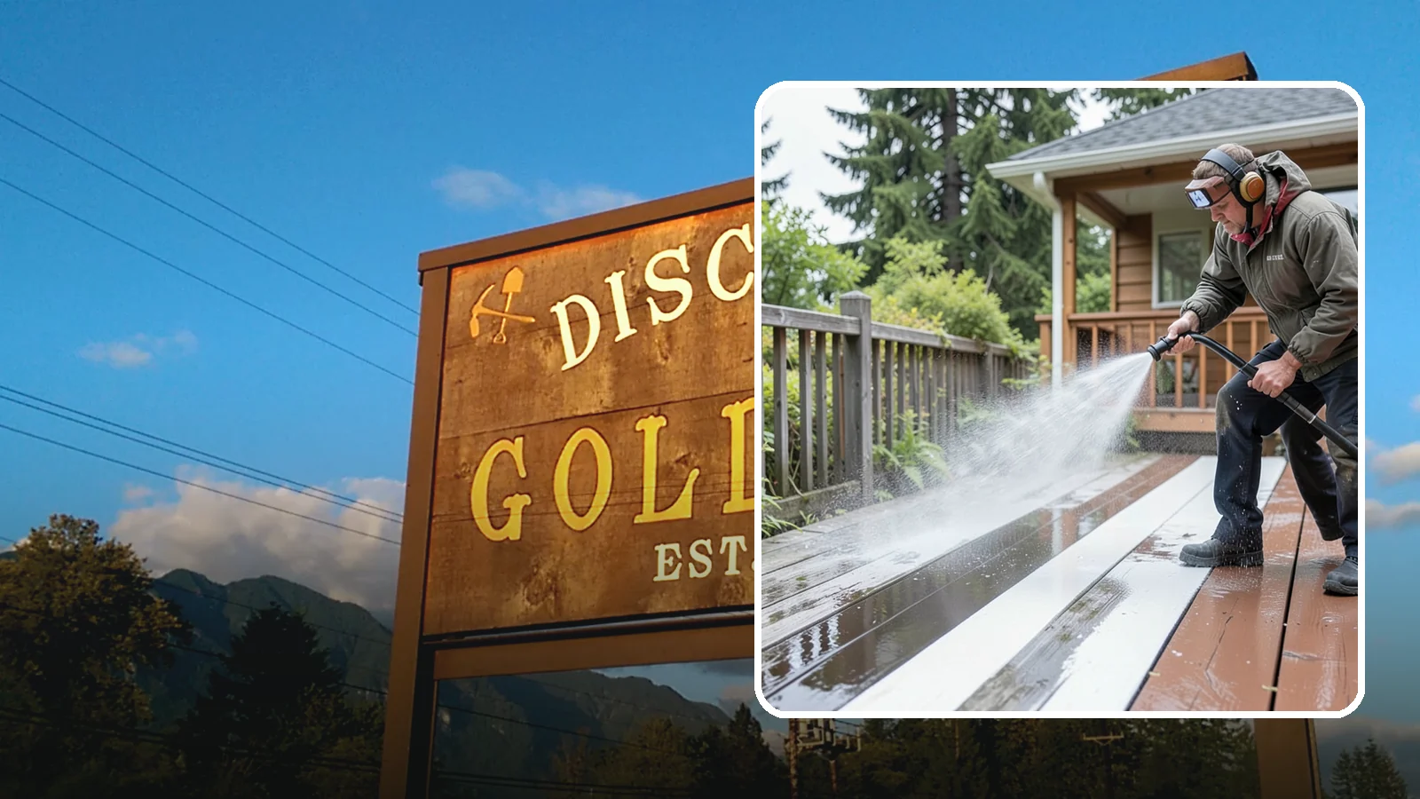 Deck Washing in Gold Bar, Snohomish County, WA - Soft wash decks to lift grey weathering and green growth without gouging the wood.