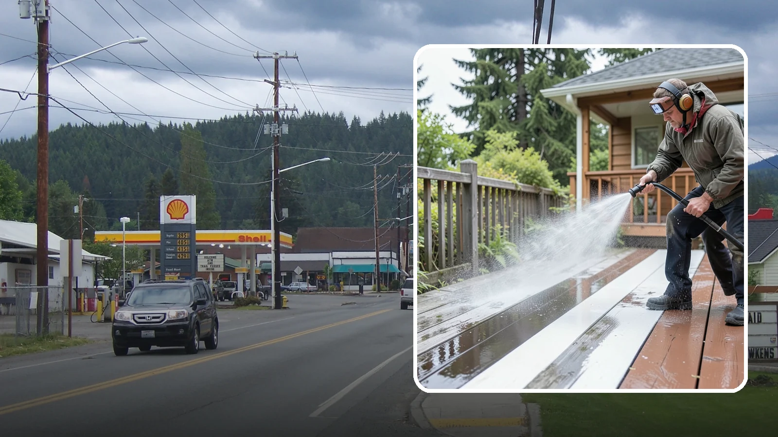 Deck Washing in Granite Falls, Snohomish County, WA - Soft wash decks to lift grey weathering and green growth without gouging the wood.