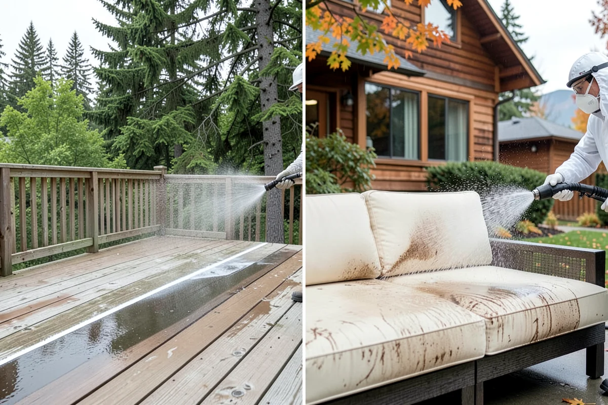Deck Washing in Lakewood, Pierce County, WA - Clear the deck and protect nearby plants