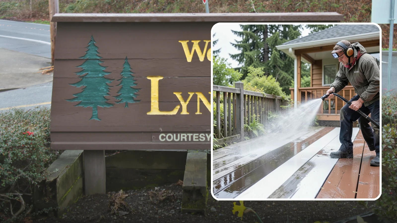 Deck Washing in Lynnwood, Snohomish County, WA - Soft wash decks to lift grey weathering and green growth without gouging the wood.