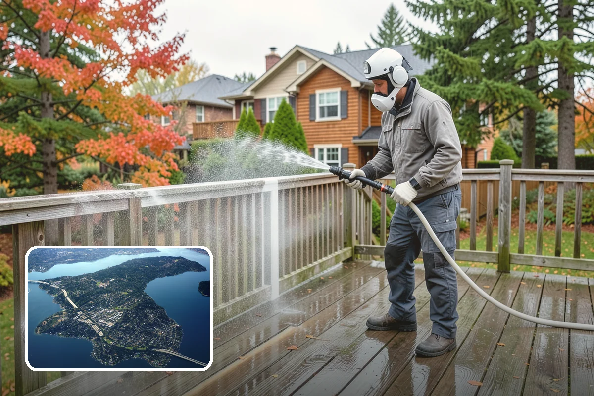 Deck Washing in Mercer Island, King County, WA - Lifts algae, mildew, and grey weathering