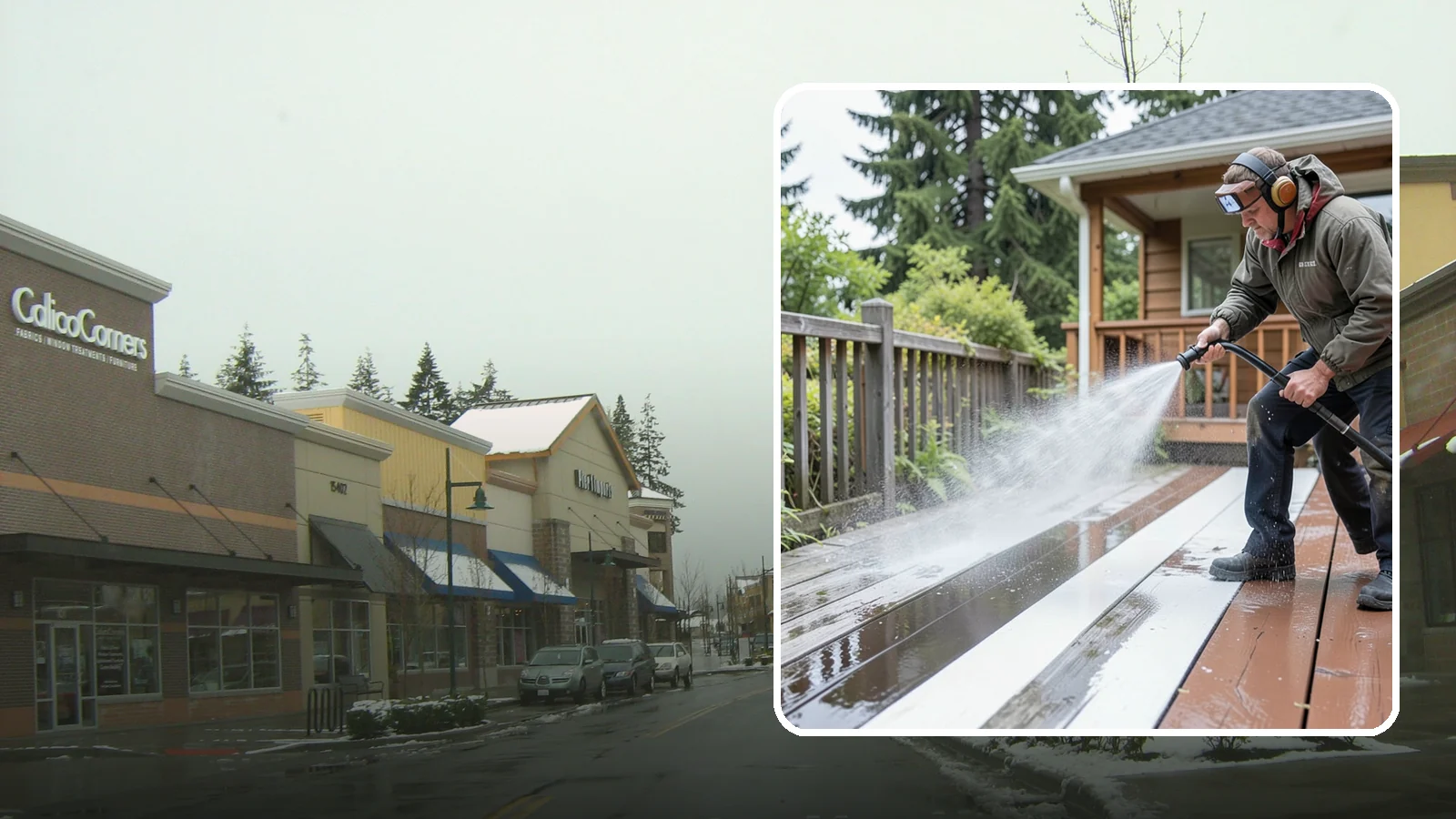 Deck Washing in Mill Creek, Snohomish County, WA - Soft wash decks to lift grey weathering and green growth without gouging the wood.