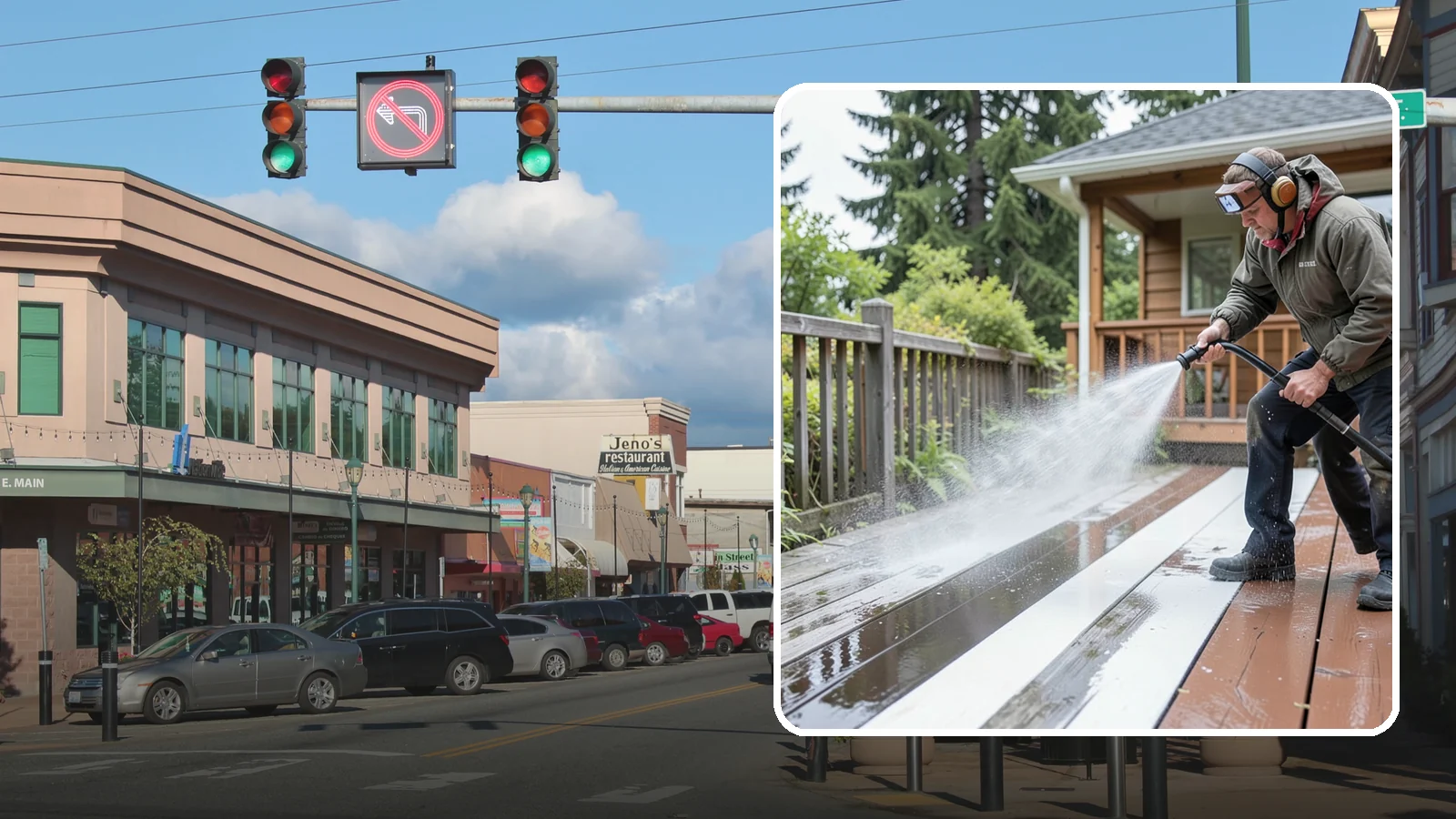 Deck Washing in Monroe, Snohomish County, WA - Soft wash decks to lift grey weathering and green growth without gouging the wood.