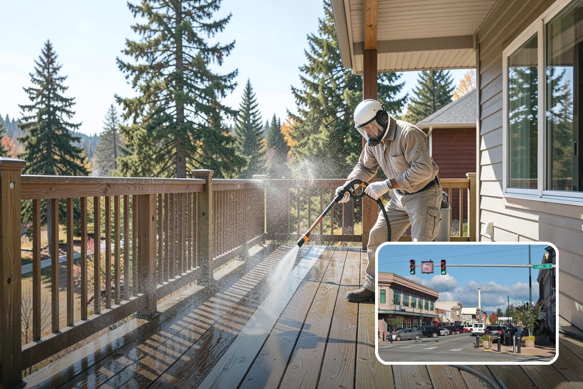 Deck Washing in Monroe, Snohomish County, WA - Lifts algae, mildew, and grey weathering