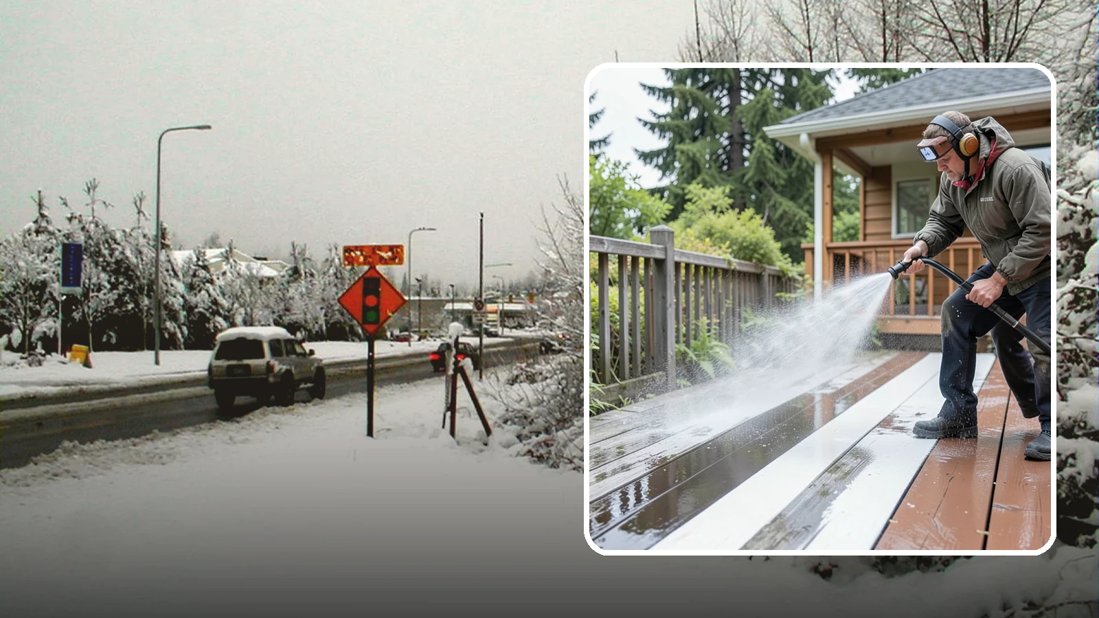Deck Washing in Newcastle, King County, WA - Soft wash decks to lift grey weathering and green growth without gouging the wood.