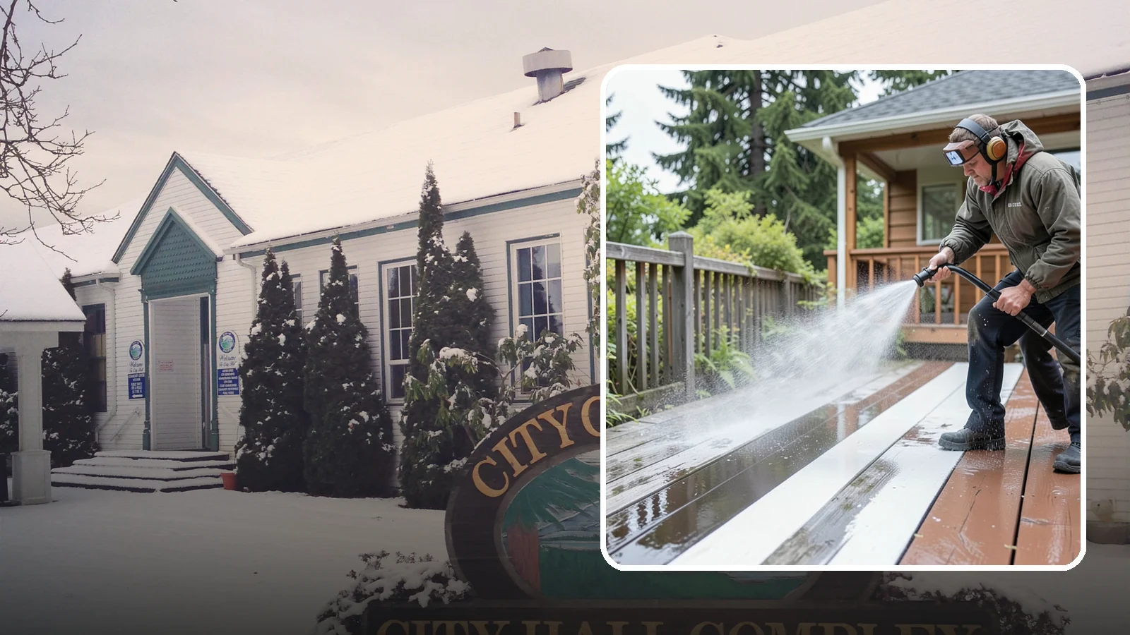 Deck Washing in Pacific, King County, WA - Soft wash decks to lift grey weathering and green growth without gouging the wood.