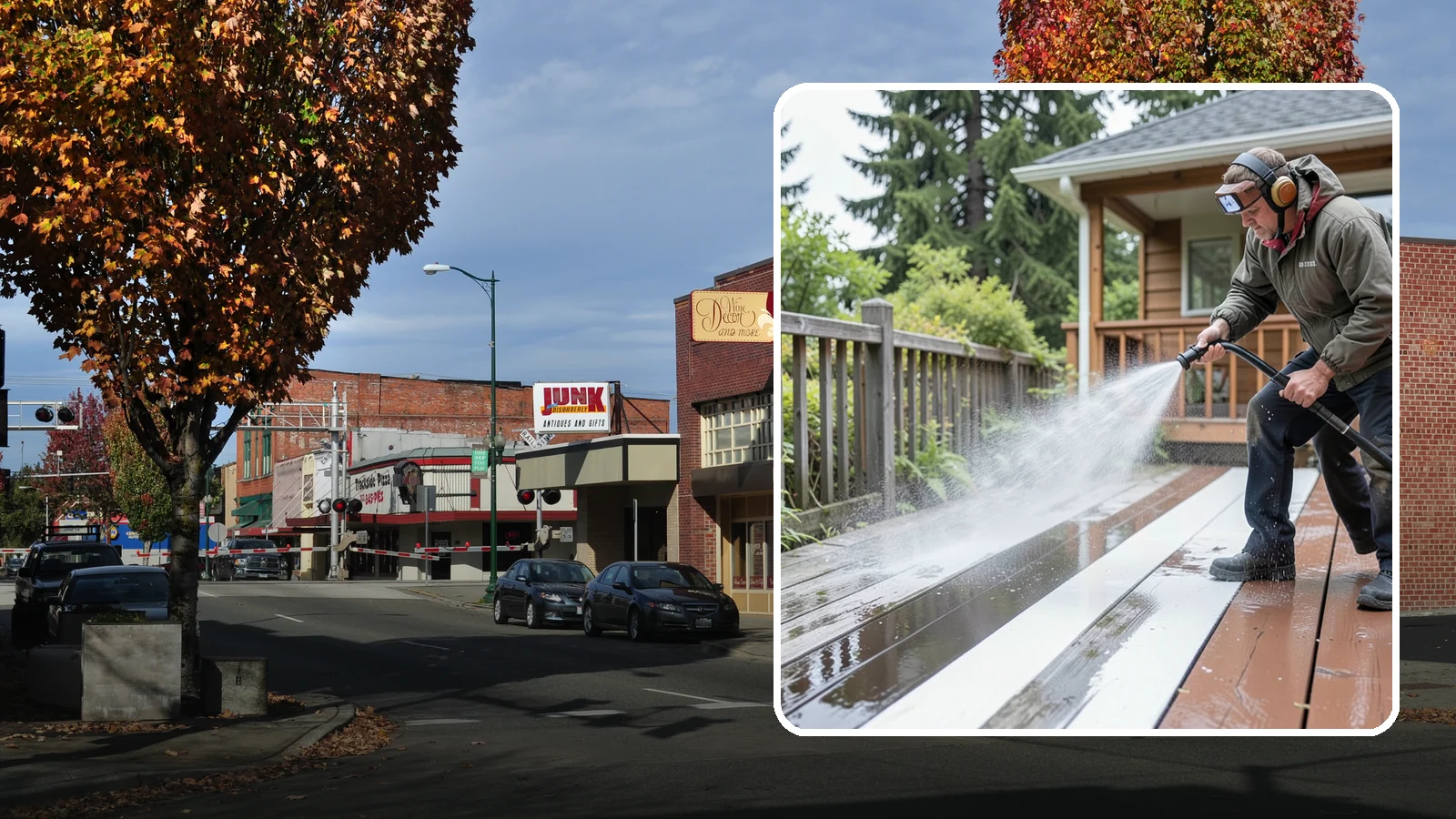 Deck Washing in Puyallup, Pierce County, WA - Soft wash decks to lift grey weathering and green growth without gouging the wood.