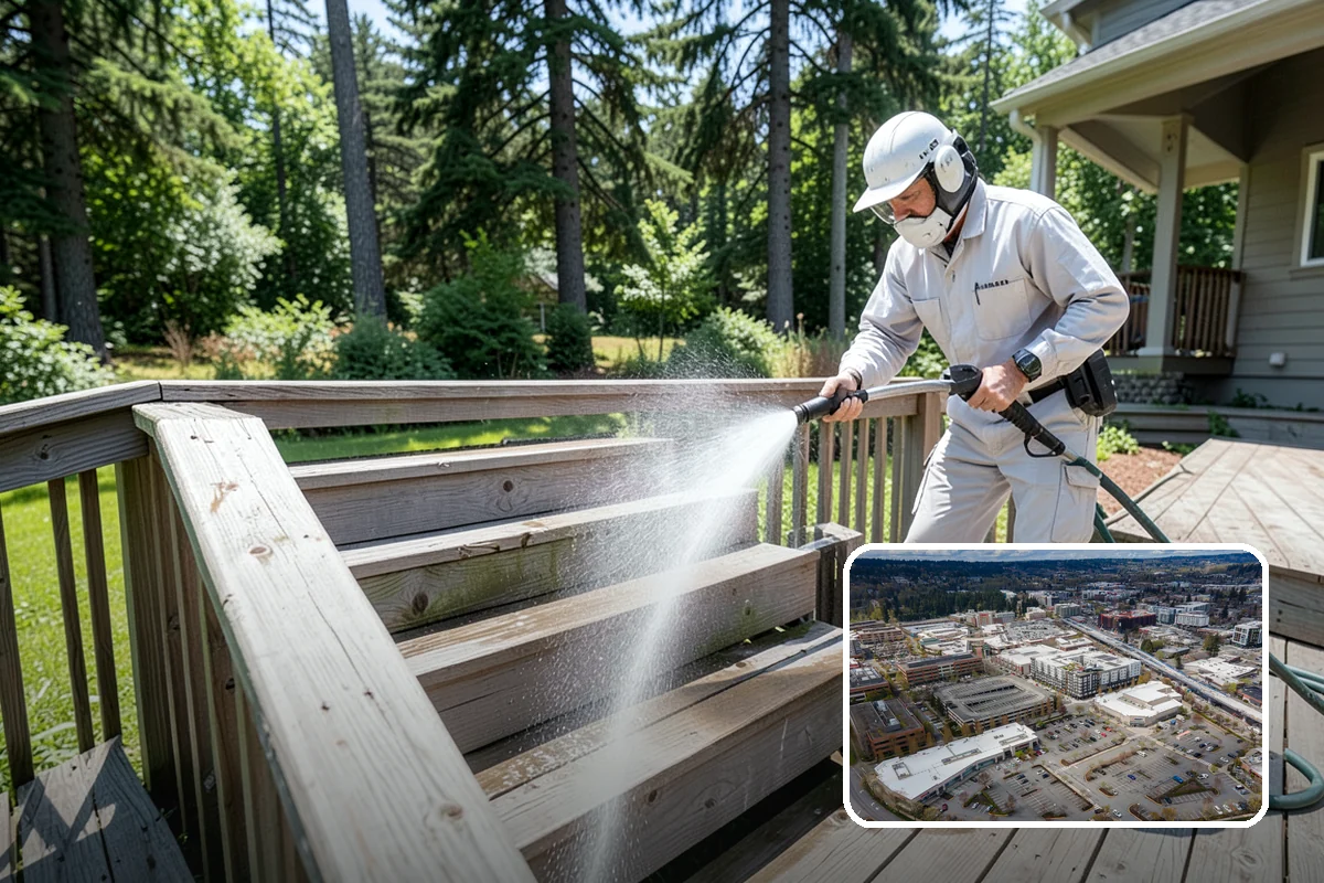 Deck Washing in Redmond, King County, WA - Lifts algae, mildew, and grey weathering